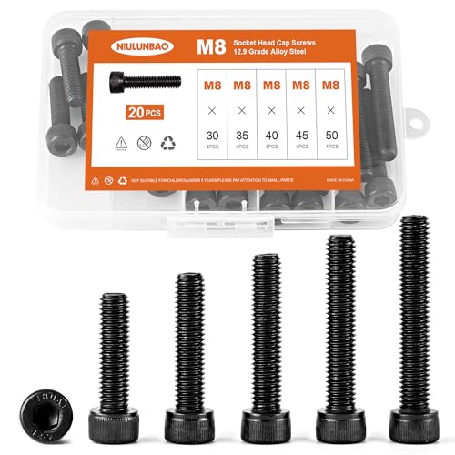 M8 x 30mm 35mm 40mm 45mm 50mm Hex Socket Head Cap Screws Bolts 12.9 Grade Alloy Steel Metric, Black Oxide Finish, Allen Socket Drive, Machine Fully Threaded, Assortment Kit 25PCS - size: M8 x 30/35/40/45/50mm (20PCS)