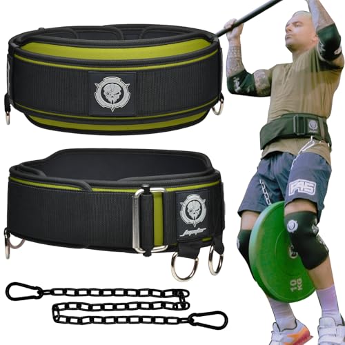 2-in-1 Weightlifting Belt & Dip Belt with Chain for Added Weight Training,Weightlifting, Squats, Deadlifts,Powerlifting for Men & Women - color: Green/Grey, size: Small