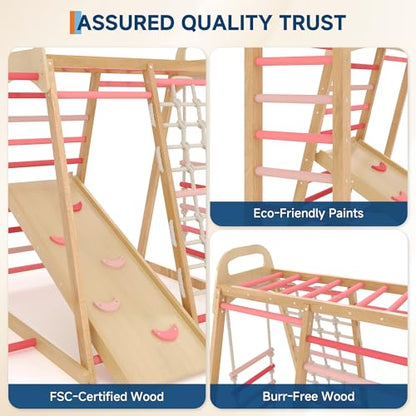 7-in-1 Wooden Jungle Gym, Indoor Kids Climbing Playset for Toddlers - color: Rainbow