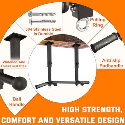 Ceiling Mount Pull Up Bar for Garage/Basement/Rafter - Heavy Duty 800LBS Adjustable Height Multi-Grip Chin Up Bar,Ceiling Joist/Beam - color: Black