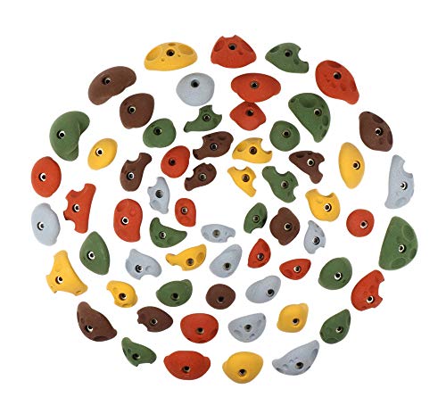 Atomik Rock Climbing Holds Set of 63 Bolt-On Jugs in Assorted Earth Tones for Gymnastics and Trampoline Parks