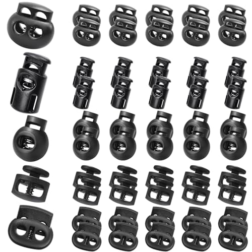 CooBigo 50pcs Plastic Spring Cord Lock for Drawstring Replacement, Paracord Lock Elastic Shoeslace Toggles Stopper Gloves Backpack String Lock Cord End Clasp - color: 02#: Assorted Styles 50pcs
