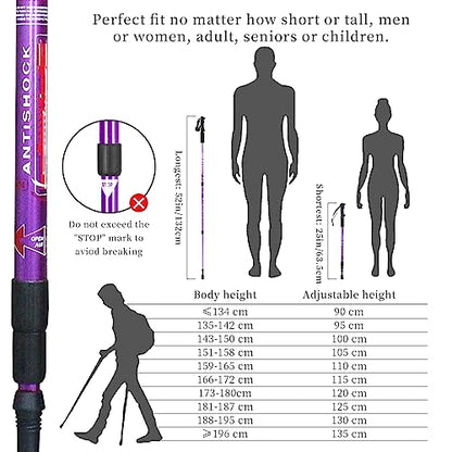 Aihoye Trekking Poles,Adjustable Shock Absorbing Hiking Walking Stick-2Pcs | Aviation aluminum,Collapsible, Lightweight, All-terrain walking poles, Carry bag included - color: purple