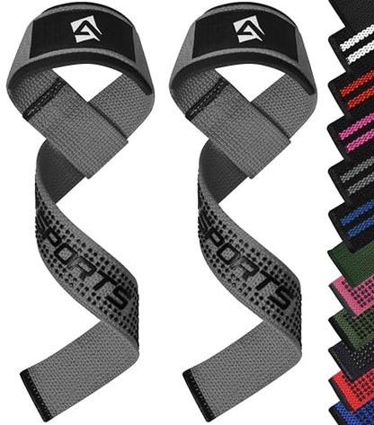 AQF Weight Lifting Straps, Padded Cotton Gym Wrist Straps for Deadlifts | 23" Extra-Long, Heavy-Duty Webbing, 5mm Neoprene Cushioning, Open-Loop Design, Sold as Pair, Ideal for Rows & Pull Workout - color: Grey Gel Grip