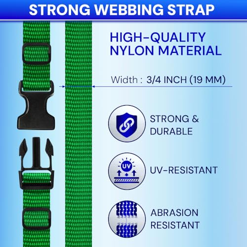 TECEUM 3/4" Nylon Strap Kit with Buckles, Green 6 yards Repair Set | Heavy duty hardware kit: 6yd webbing, 6 quick release buckles, 12 tri-glide slide clips, 6 metal D-rings for crafting. - color: Green, size: 3/4" - 6 yards, style: 6 Buckle - 12 Slides -