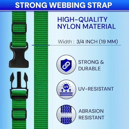 TECEUM 3/4" Nylon Strap Kit with Buckles, Green 6 yards Repair Set | Heavy duty hardware kit: 6yd webbing, 6 quick release buckles, 12 tri-glide slide clips, 6 metal D-rings for crafting. - color: Green, size: 3/4" - 6 yards, style: 6 Buckle - 12 Slides -
