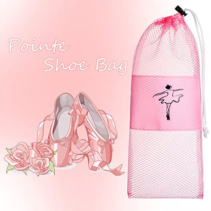 Shappy 4 Pcs Pointe Shoes Bag Mesh Dance Shoe Storage Ballet Accessories for Women Girls, Drawstring Pouch - color: pink