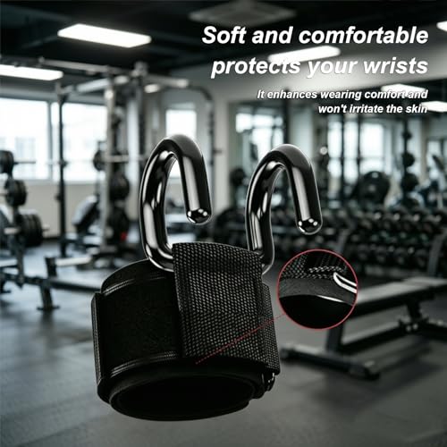 Weight Lifting Hooks with Wrist Wraps, Heavy Duty Gym Lifting Straps Grip Assist, Non-Slip Deadlift Hooks for Pull-Ups, Weight Training, Powerlifting, Workout Wrist Support for Men Women