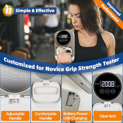 Grip Strength Tester Hand Gripper - Grip Strength Trainer Hand Dynamometer Handheld Meter LED Display Comfortable 265 Lbs / 120 Kgs Finger Strengthener for Sports Home School Gym Use - color: Gray