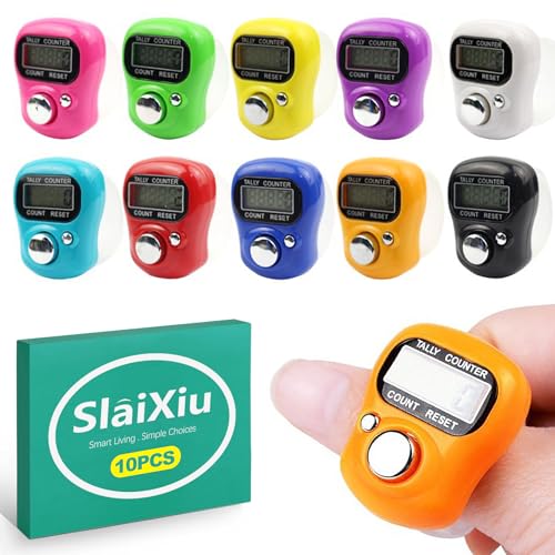slaixiu 10 Pcs Digital Finger Clicker Counter, Hand Tally Clickers for Counting - Lap, Pitch, Knitting & Crochet Row Counter - People Counter for Classroom, Coaches & Events