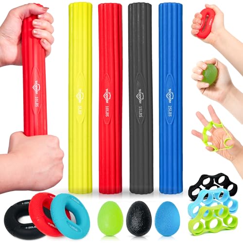 DICYWUDI Flex Therapy Bar and Grip Strength Trainers set, Physical Therapy & Resistance Bar for Golfers Elbow,Tendinitis,Wrist,Forearms Pain, Improve Grip Strength and Relieve Pain - color: 13pcs ‎black Sets
