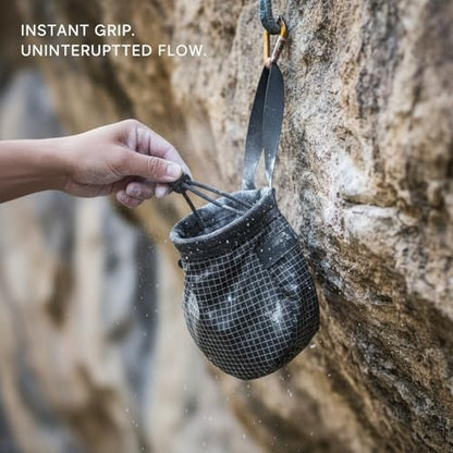 Climbing Chalk Bag with Drawstring Closure - Lightweight Waist Pouch for Rock Climbing, Bouldering & Gym Training (6.7 Inch Opening) - color: Black