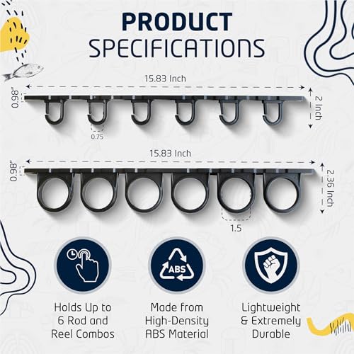 Rush Creek Creations, Ceiling Fishing Rod Holder for 6 Rods, Fishing Pole Holder for Garage Organization & Wall Storage, Gear, Accessories(2 Horizontal Rack)(Pack of 6) - size: Two Pack (Pack of 6)