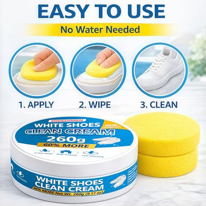 White Shoes Clean Cream Original 260g, Shoe Cleaning Kit Multi-Purpose Clean Cream white Shoe Cleaner with Sponge, No Water Needed, Sneaker Cleaner for Leather, Sofa, Car Interior