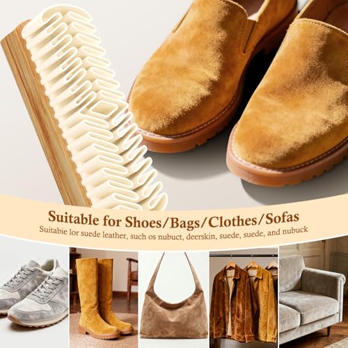 Suede Shoe Brush, 2-in-1 Cleaner with Rubber Brush Head(White) | Rubber Shoe Brush, Suede Eraser and Cleaner for Shoes, Jacket, Purse, Bags, Sofa with Wooden Handle