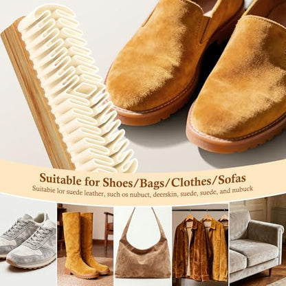 Suede Shoe Brush, 2-in-1 Cleaner with Rubber Brush Head(White) | Rubber Shoe Brush, Suede Eraser and Cleaner for Shoes, Jacket, Purse, Bags, Sofa with Wooden Handle