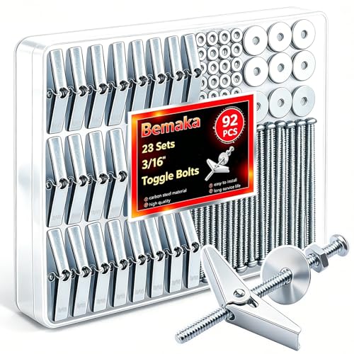 92Pcs 3/16 Inch Toggle Bolts for Drywall, Butterfly Anchors Heavy Duty Drywall Anchors and Screws Kit, Toggle Bolts and Wing Nut Kit with Nuts Washers for Hollow Wall, Ceiling (23 Set) - color: Silver - 3/16"