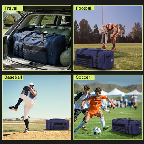 100L Sports Duffle Bag – 32" Large Gear Bag for Men & Youth, Baseball, Soccer & Track Equipment, Heavy Duty Travel Weekender & Flight Duffel with Large Side Pockets (Blue) - color: Blue