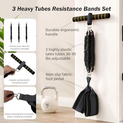Resistance Bands with Handles, 6-Tube Elastic Pedal Resistance Band for Working Out, Durable Natural Rubber Exercise Bands, Multifunction Exercise Equipment for Abdomen, Waist, Arm, Leg Stretching - color: Upgraded-Black