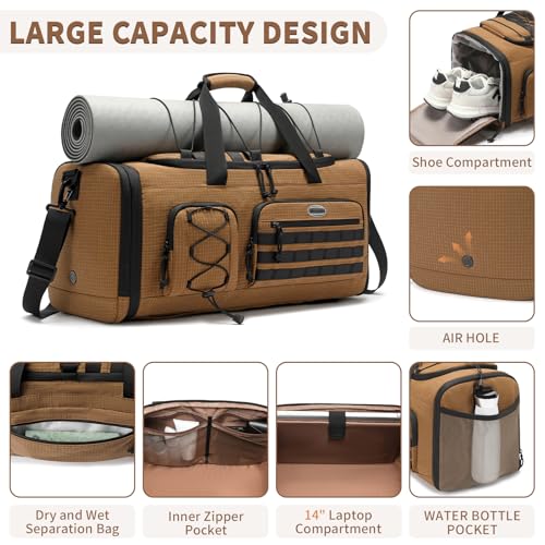Bosstin Gym Bag for Men & Women,45L Travel Duffle Sports Duffel Bag Gym Weekender Overnight Backpack with Shoe Compartment (CAMEL CHECKERED) - color: CAMEL CHECKERED