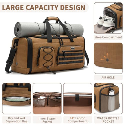 Bosstin Gym Bag for Men & Women,45L Travel Duffle Sports Duffel Bag Gym Weekender Overnight Backpack with Shoe Compartment (CAMEL CHECKERED) - color: CAMEL CHECKERED