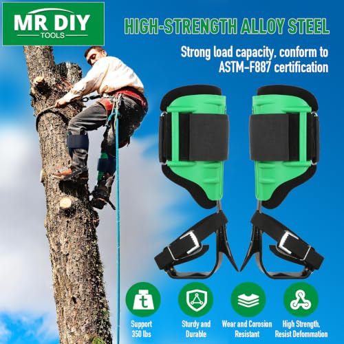 Tree Climbing Spikes Set,Tree Climbing Gear, 1 Pair Alloy Steel Climbing Spurs,350lbs Load Capacity, Arborist Equipment for Climbers, Fruit Picking and Lumberjack - color: Green Tree Climbing Spikes Set A