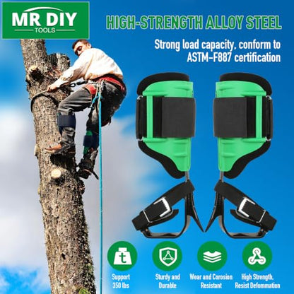 Tree Climbing Spikes Set,Tree Climbing Gear, 1 Pair Alloy Steel Climbing Spurs,350lbs Load Capacity, Arborist Equipment for Climbers, Fruit Picking and Lumberjack - color: Green Tree Climbing Spikes Set A