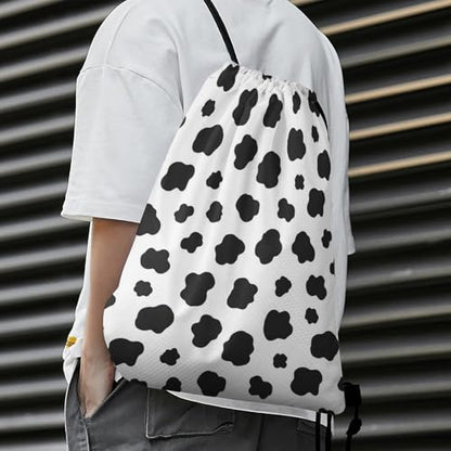 Travel Drawstring Backpack Beam Bag Large Capacity for Volleyball Baseball Sports Equipment Men Women Unisex, Black White Milk Cow Spots Print Bags - color: Picture (21)