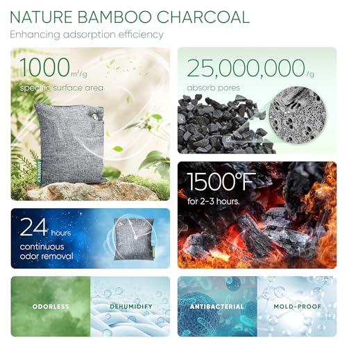 Activated Charcoal Odor Absorber,6 Pack Nature Odor Eliminator for Shoes, Bamboo Charcoal Air Purifying Bags,Shoe Deodorizer and Moisture Absorbers for Fresh Sneakers,Shoe Smell Remover