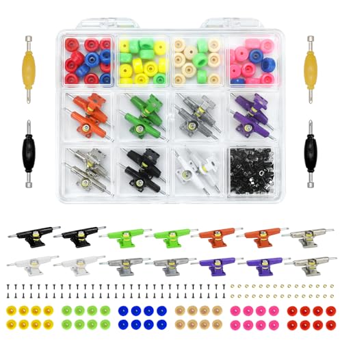 156PCS Fingerboard Repair Kit -Includes Case & Tools-Mini Finger Skateboard Parts Include 14 Multicolors Trucks & 48 Multicolour Bearingless Wheels & 60 Screws & 30 Nuts & 4 Screwdriver - color: Multicolour Trucks & Box #B