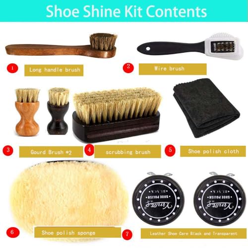 Shoe Shine Kit | Unisex Shoe Care Set | Includes Brushes, Shoe Polish, Cleaning Cloth, Sheepskin Pad, and Stain Remover | Ideal Gift Box for Home Use or as a Present
