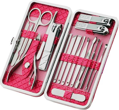 Nail Clippers Set Women Personal Care Tools Accessories Professional Manicure Pedicure Kit with Travel Case Nail Grooming Kit Gifts for Men Women Father Mother - color: Pink-18pcs