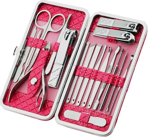 Nail Clippers Set Women Personal Care Tools Accessories Professional Manicure Pedicure Kit with Travel Case Nail Grooming Kit Gifts for Men Women Father Mother - color: Pink-18pcs