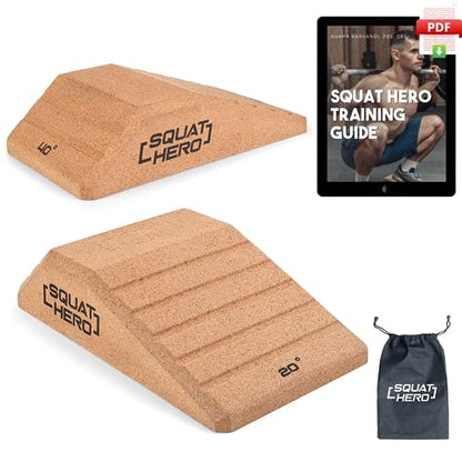Cork Squat Wedge Block, Pack of 2 | For Knees Over Toes and Weight Lifting, Patent Pending Non-Slip Slant Board for Deadlift, Calf Stretcher