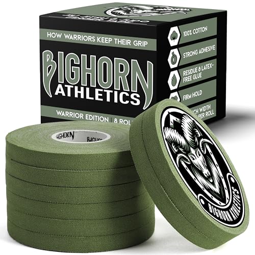 Bighorn Athletics Finger Tape, 0.3-Inch x 45-Feet, 8 Rolls, Military Green | Warrior Edition finger and toe tape for BJJ, Wrestling, Judo. Residue-free Zinc Oxide adhesive, EZ-tear breathable cotton. - color: Military Green, size: 0.3-Inch
