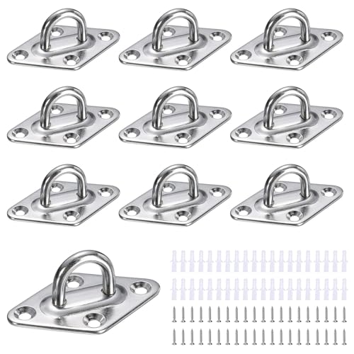 uxcell 10 Pcs Stainless Steel Pad Eye Plate, 0.2" M5 Heavy Duty Marine Hardware Hooks with Screws for Ceiling Hanging Hammock Swing Chair Yoga Trapeze, Silver Tone Diamond Shape