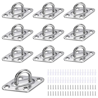 uxcell 10 Pcs Stainless Steel Pad Eye Plate, 0.2" M5 Heavy Duty Marine Hardware Hooks with Screws for Ceiling Hanging Hammock Swing Chair Yoga Trapeze, Silver Tone Diamond Shape