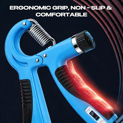 JTHEW Grip Strength Trainer - Adjustable Resistance 11-132lbs/5-60kg Hand Gripper & Forearm Strengthener Device with Smart Counter for Sports & Rehab - color: Blue