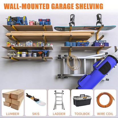 2-Pack Lumber Storage Rack, Wood Storage Racks Wall Mount, Heavy Duty Garage Wood Organizer With 4-Level System, Orange Utility Rack Organization Up 800 Lbs, Metal Lumber Shelf for Indoor and Outdoor - style: E– 2 Pack, 4-Tier