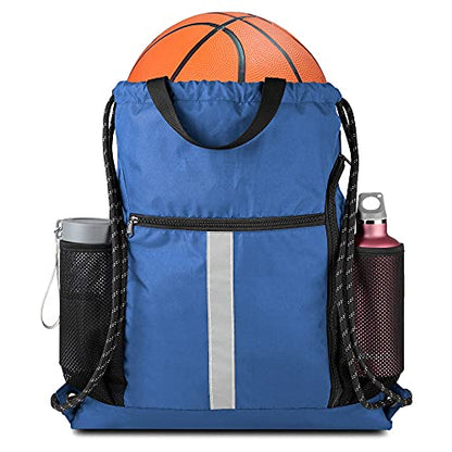 BeeGreen Royal Blue String Backpack Bag Cinch Sack with Shoe Compartment and Two Side Mesh Pockets Lightweight Sturdy Drawstring Gym Sackpack 1 Pack for Unisex - color: Royalblue D, style: Drawstring With Shoe Compartment