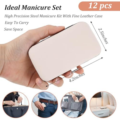 12 Pcs Manicure Set, Stainless Steel Nail Clippers Set, Mini Manicure Kit, Travel Grooming Nail Kit with Leather Bag for Men and Women