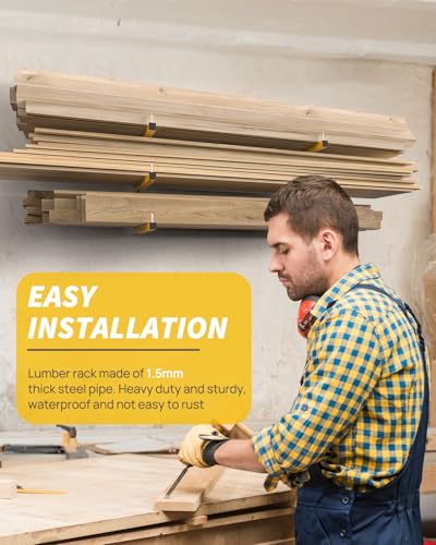 Lumber Rack Wall Mount Storage Racks Folding Wood Organizer Heavy Duty Shelf Brackets With 9-Level 1080 Lbs Capacity Yellow Metal Utility Racks Garage Wall Shelving for Indoor and Outdoor Use (6 Pack) - style: C– 6 Pack, 9-Tier