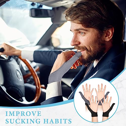 Ramede 2 Pairs Adult Thumb Guard Habit Stop Thumb Sucking Black and Grey Finger Guard Glove for Helping Stop Hair Pulling and Skin Picking