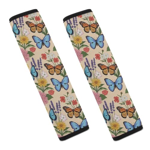 Soft Padded Car Seat Belt Pad for Elderly Support, Stroller Pushchair High Chair, 2 Pack Beautiful Butterfly Vintage Botanical Butterflies Shoulder Harness Cover Anti-Slip Pad - color: Pattern 203