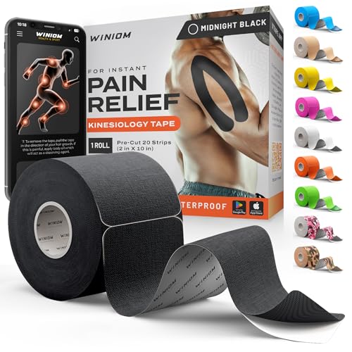 Kinesiology Tape - Waterproof Athletic Sports Tape for Knee, Shoulder, Arm & Back Support | 3-5 Day Adhesion, Hypoallergenic & Latex-Free + Taping Guide (Precut, 2"x16.4ft Roll, Midnight Black) - color: Pack B: Midnight Black, size: 16.4 Feet - Precut