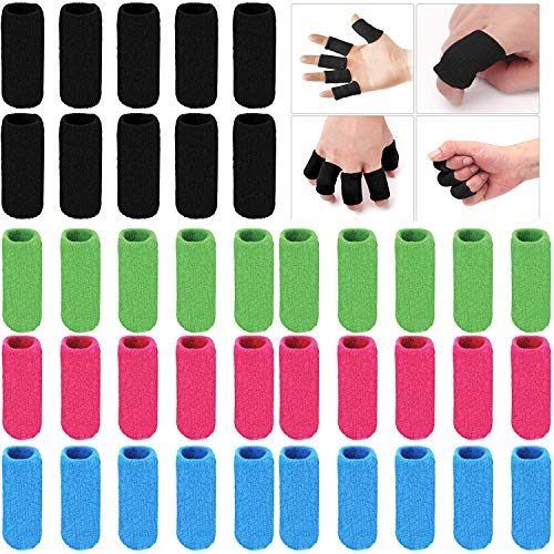 ELANE 40 PCS Finger Splint Finger Holster Thumb Brace Support Elastic Sleeves for Finger Support ,Knuckle,for gaming,sports,basketball,black,green,skyblue,rosered - color: black+green+skyblue+rosered