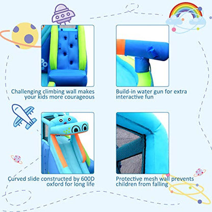 OLAKIDS Inflatable Water Slide, Hippo Themed Bounce House Water Park with Slide Splash Pool Climbing Wall Water Gun, Outdoor Inflatable Obstacle Course Jumping Castle for Kids Backyard - style: without Blower