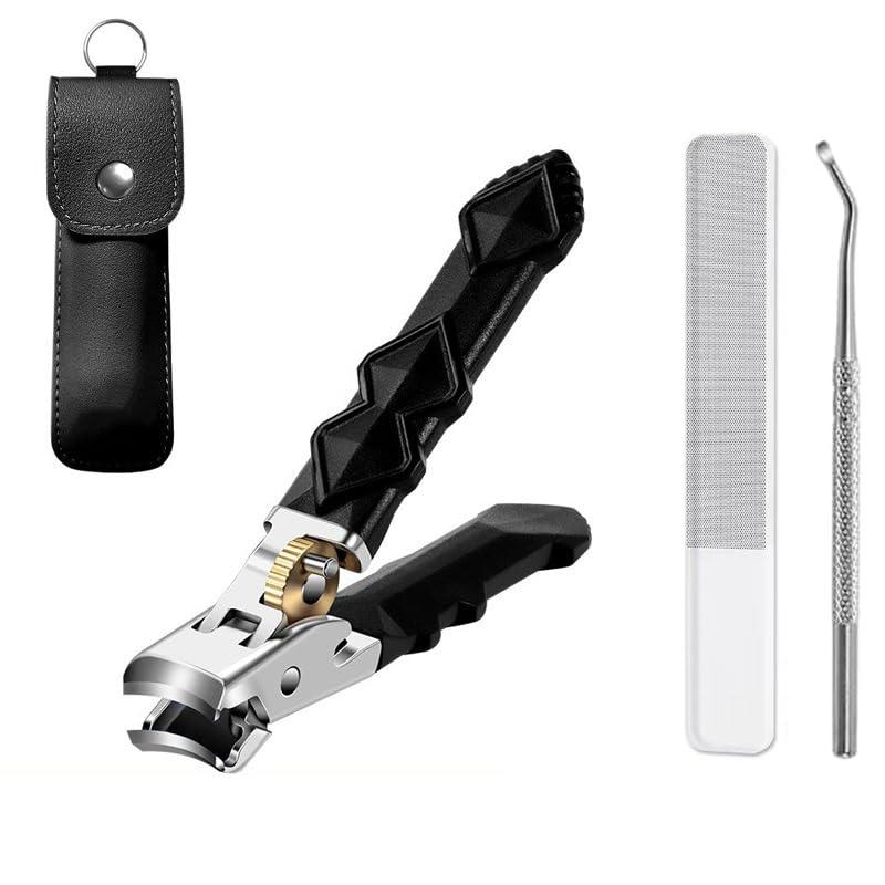Black Anti-Slip Grip Gear Lock Nail Clipper Set with Ultra-Sharp Tips for Precise Access to Nail Grooves, Pro Nail Tools Eagle Beak Angled Nail Clippers 3-Piece Set (Black) - color: Black
