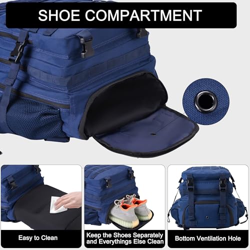 LHI Military Tactical Backpack for Men and Women 45L Army 3 Days Assault Pack Bag Large Rucksack with Shoe Compartment - color: 1.4 Blue