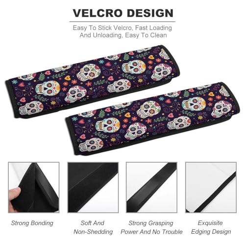 2 Pack Universal Soft and Comfortable Car Seat Belt Pad for Girls and Boys, Stroller Pushchair High Chair, Day of The Dead Sugar Skulls Hearts Flowers Shoulder Protector - color: Pattern 1111